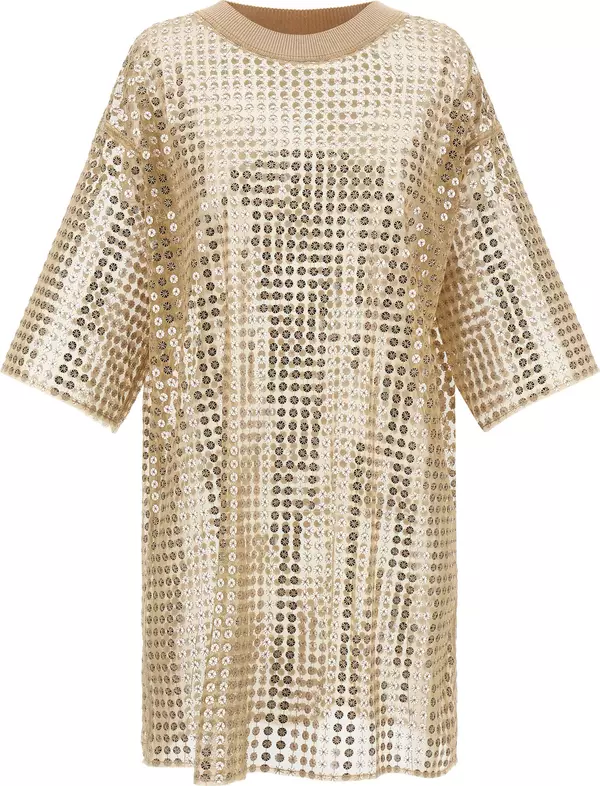 Beige Polyester Short Dress