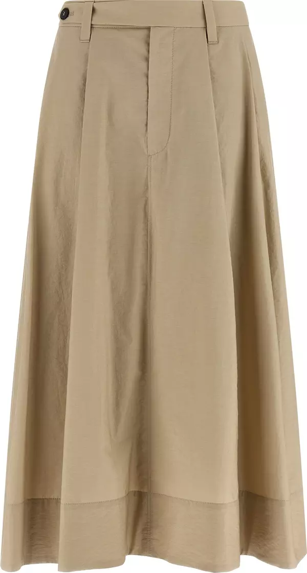 Beige Cotton Midi Skirt