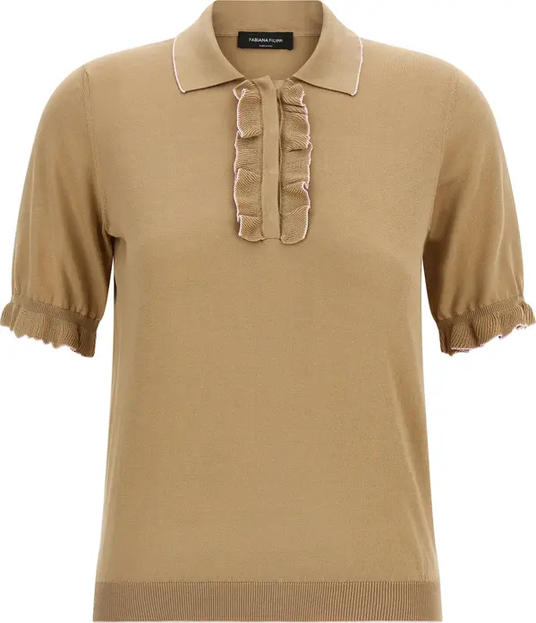 Beige Silk Polo Shirt