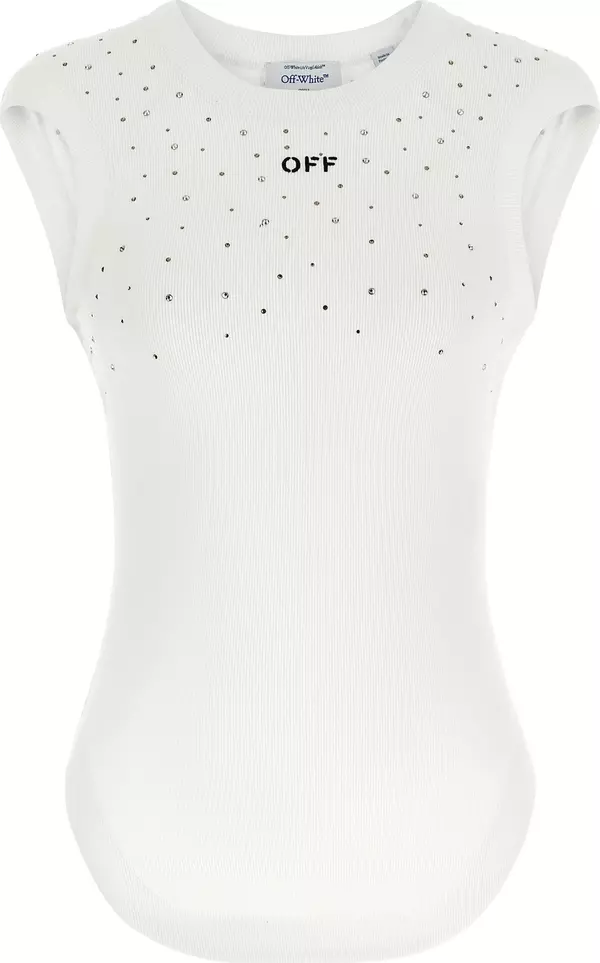 White Viscose Sleeveles T-Shirt