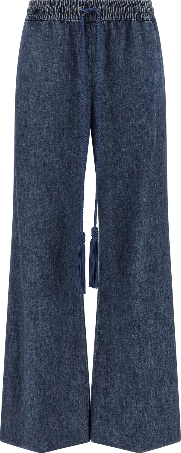 Blue Cotton Flared Jeans