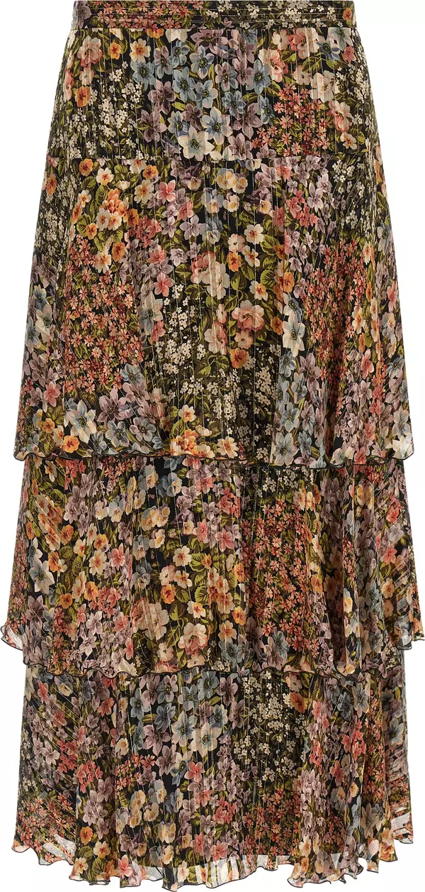 Multicolor Silk Midi Skirt