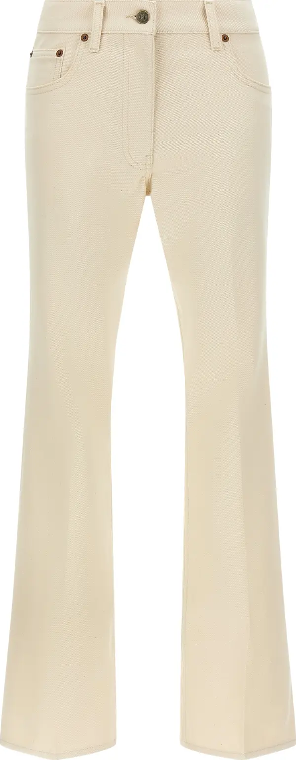 Beige Cotton Flared Jeans