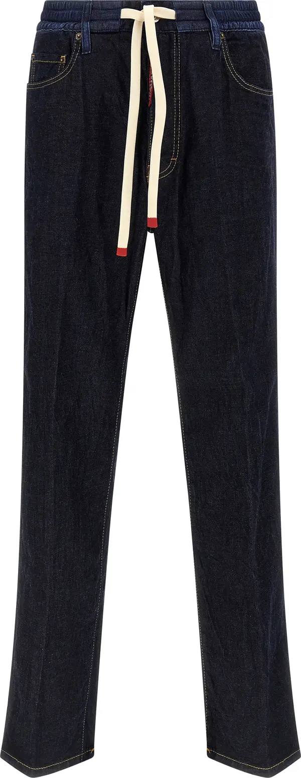 Blue Cotton Straight-Leg Jeans