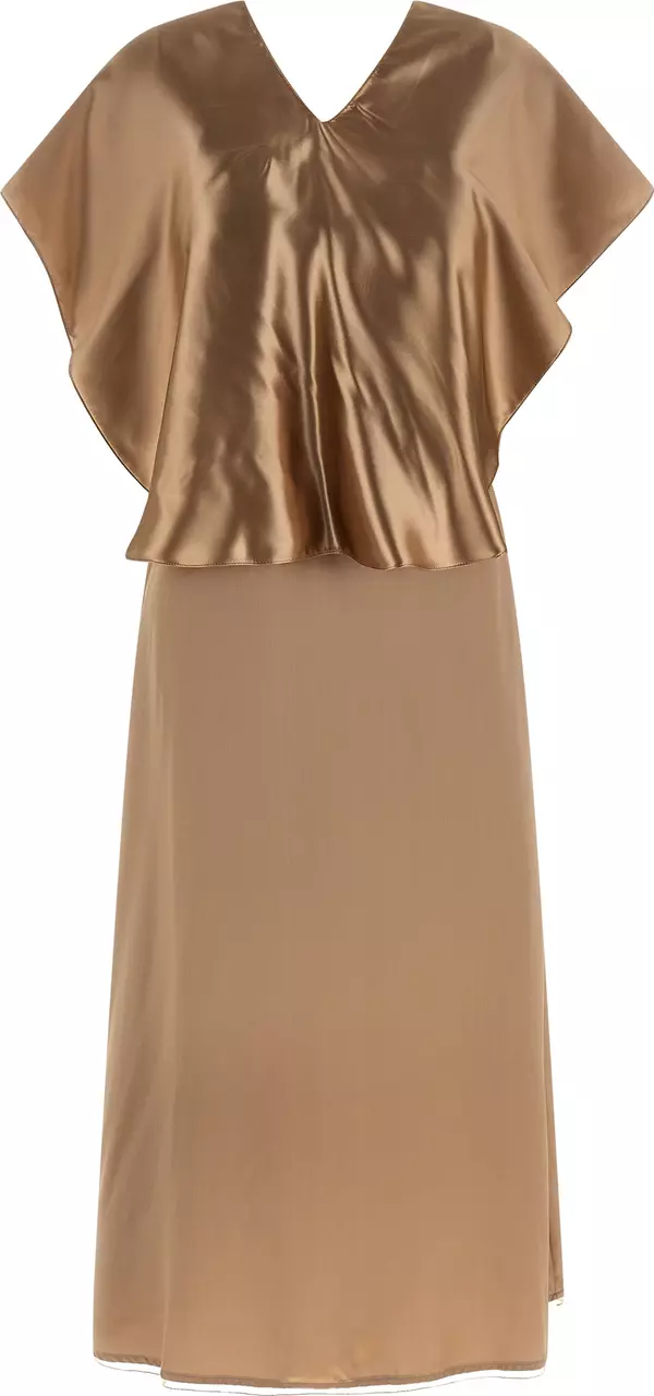 Beige Viscose Midi Dress