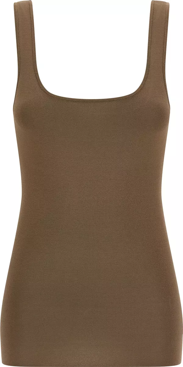 Brown Viscose Sleeveles T-Shirt