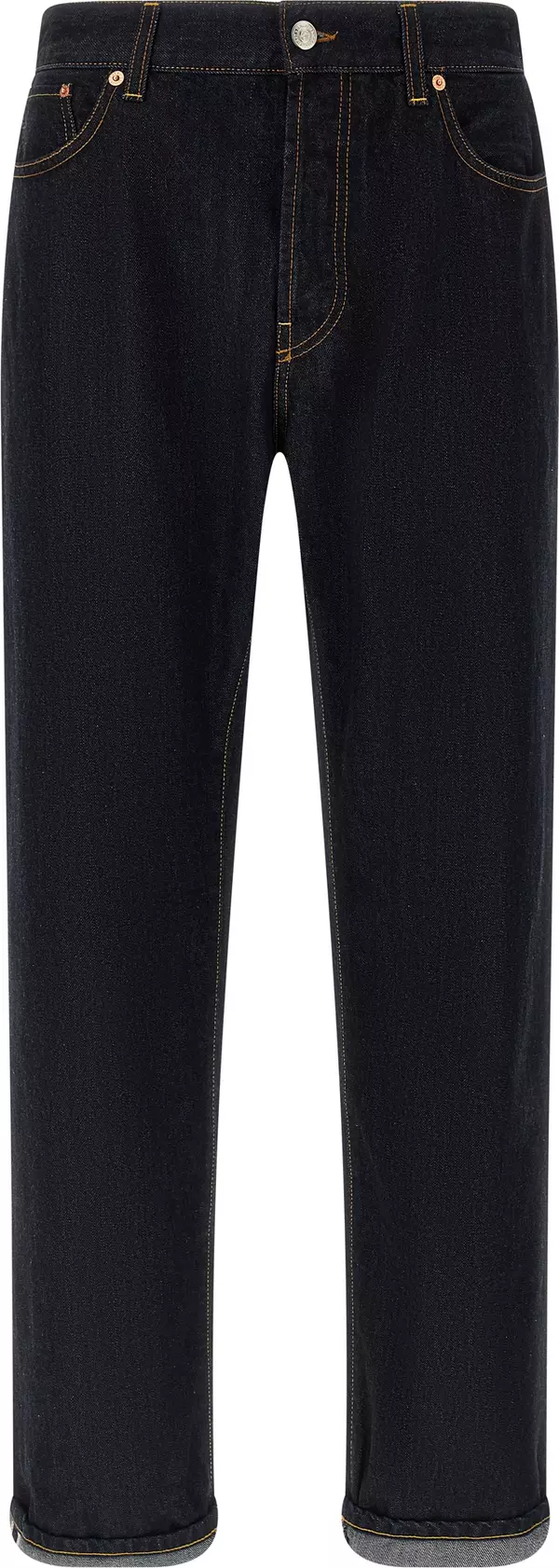 Blue Cotton Straight-Leg Jeans