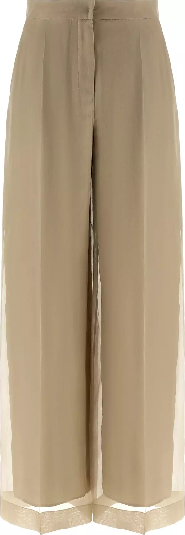 Beige Silk Casual Pants
