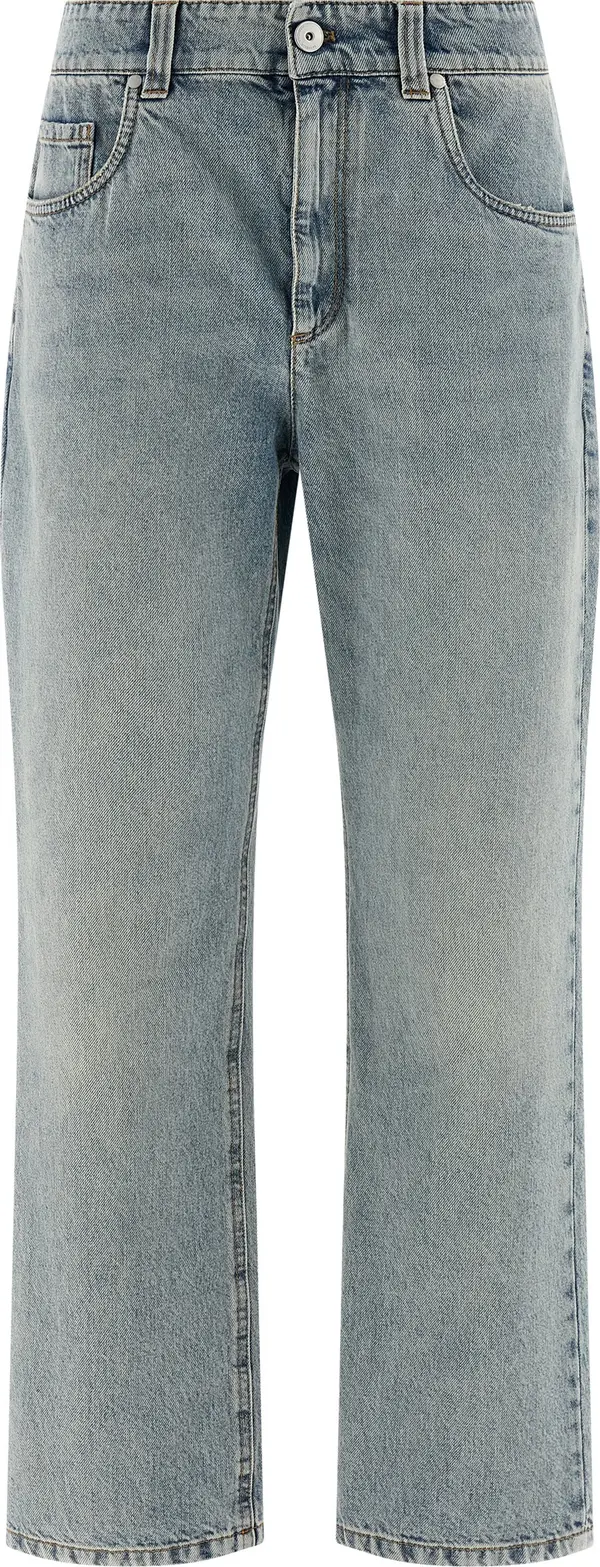 Blue Cotton Straight-Leg Jeans
