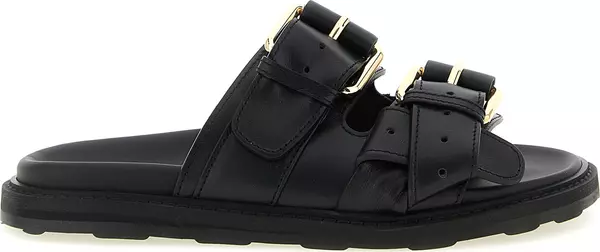 Black Calfskin Slides