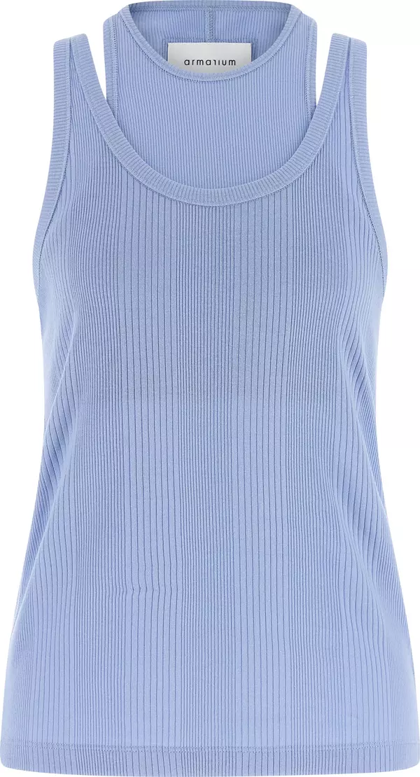 Blue Cotton Sleeveles T-Shirt