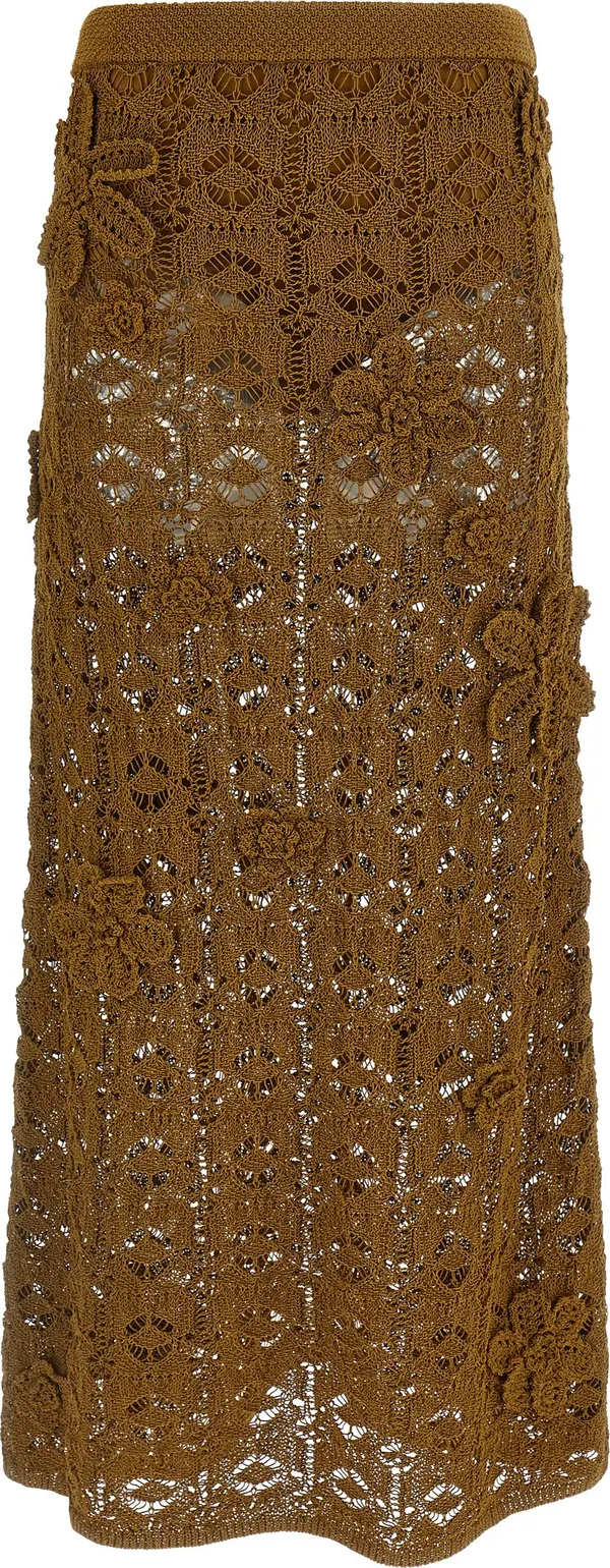 Brown Cotton Midi Skirt