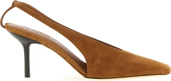 Brown Leather Mid Heel Pumps