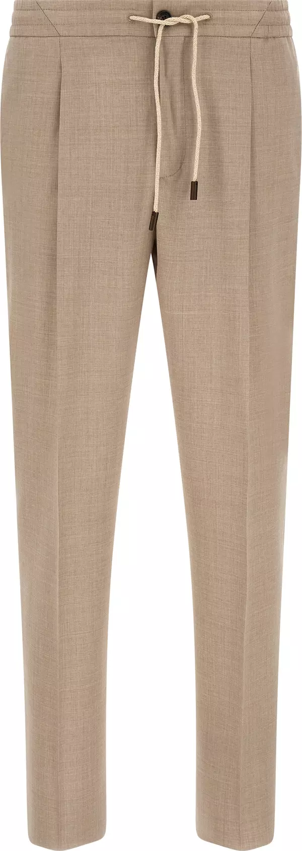 Beige Virgin Wool Casual Pants