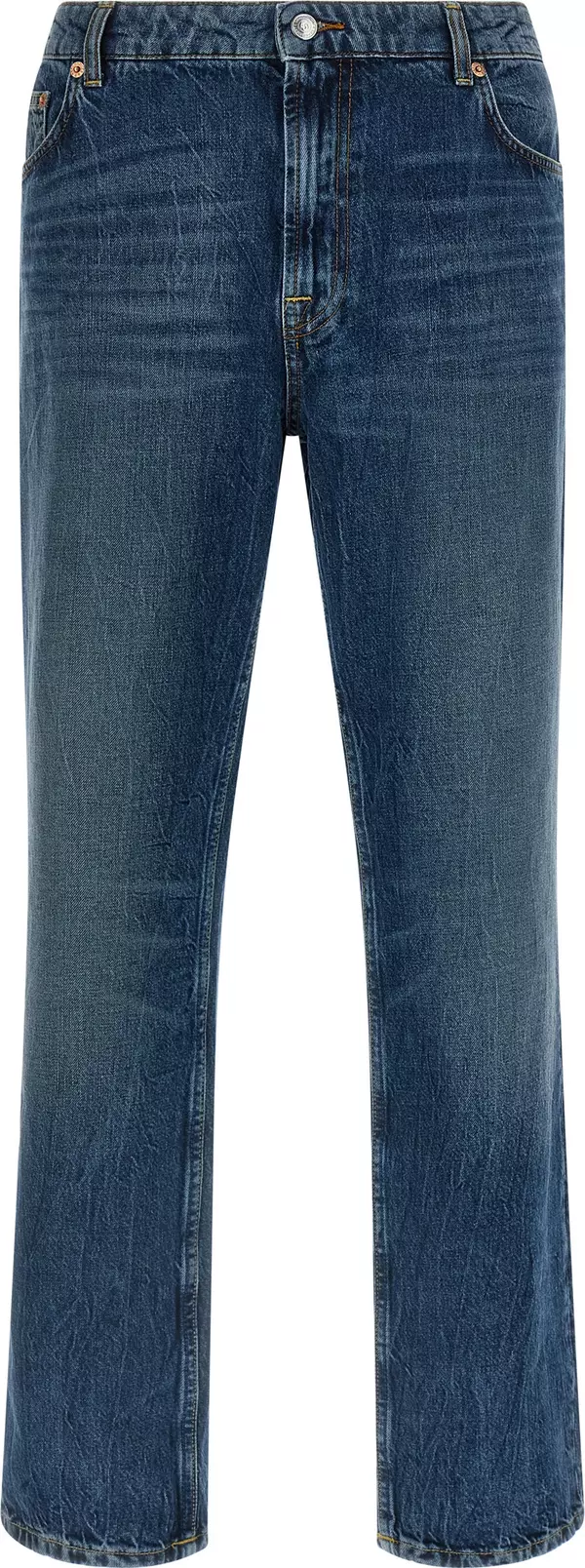Blue Cotton Straight-Leg Jeans