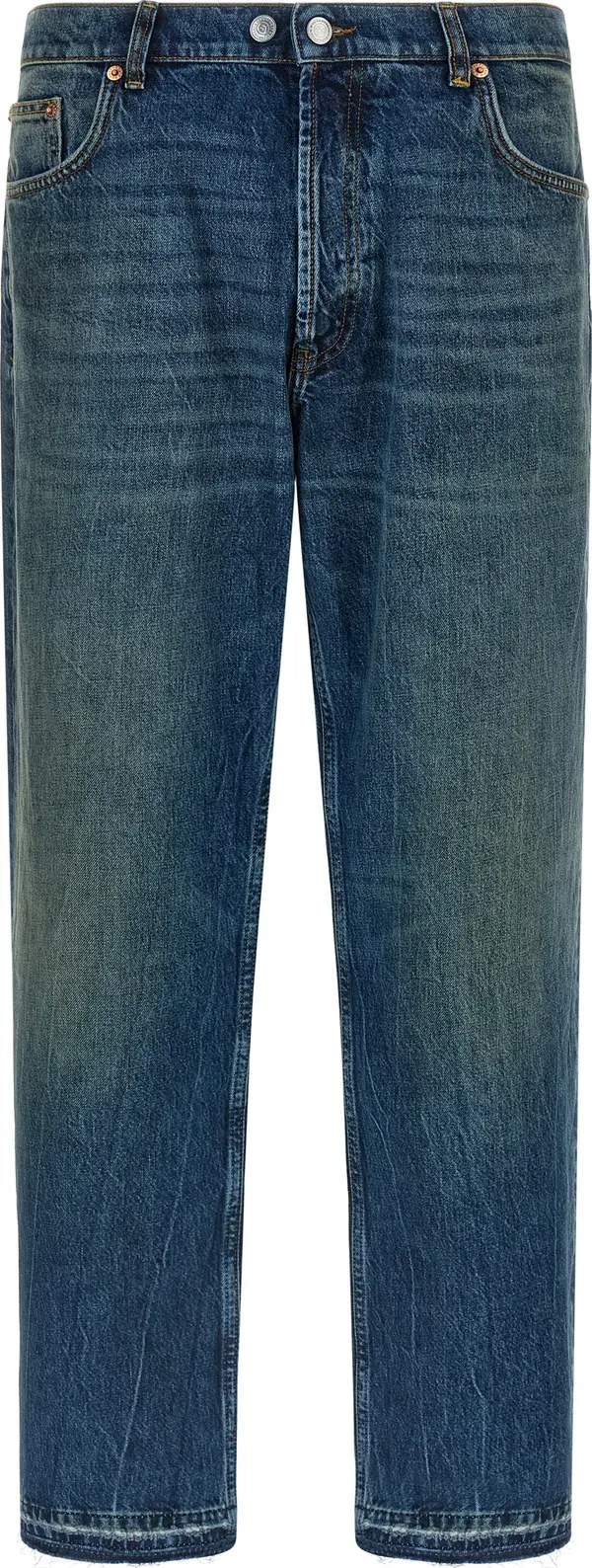 Blue Cotton Straight-Leg Jeans