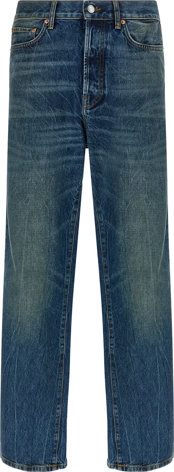 Blue Cotton Straight-Leg Jeans