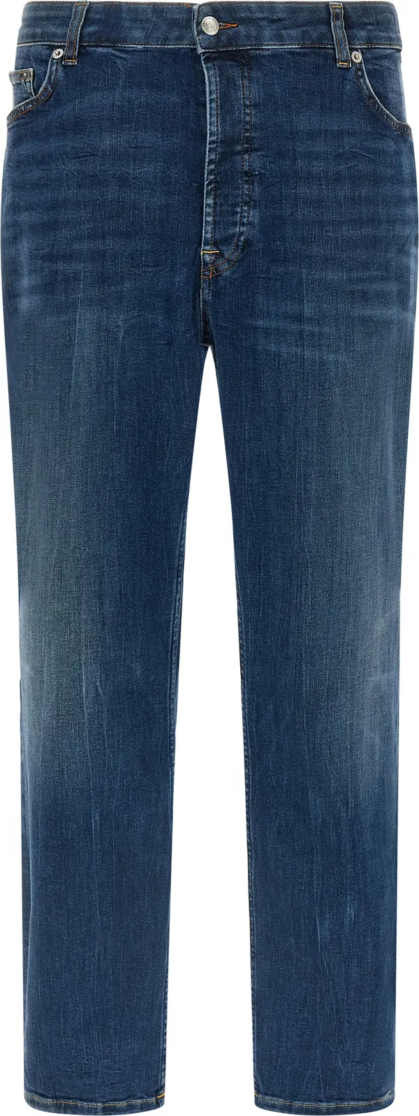 Blue Cotton Cropped Jeans