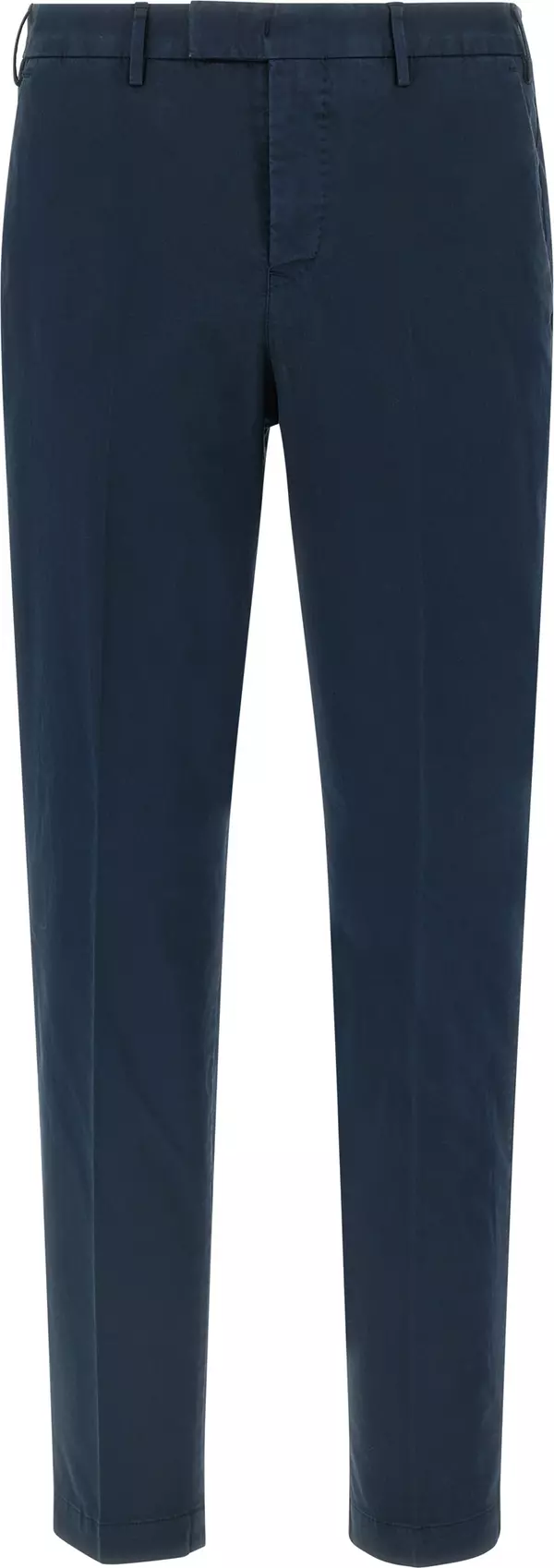 Blue Cotton Casual Pants