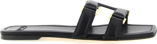 Black Lambskin Slides
