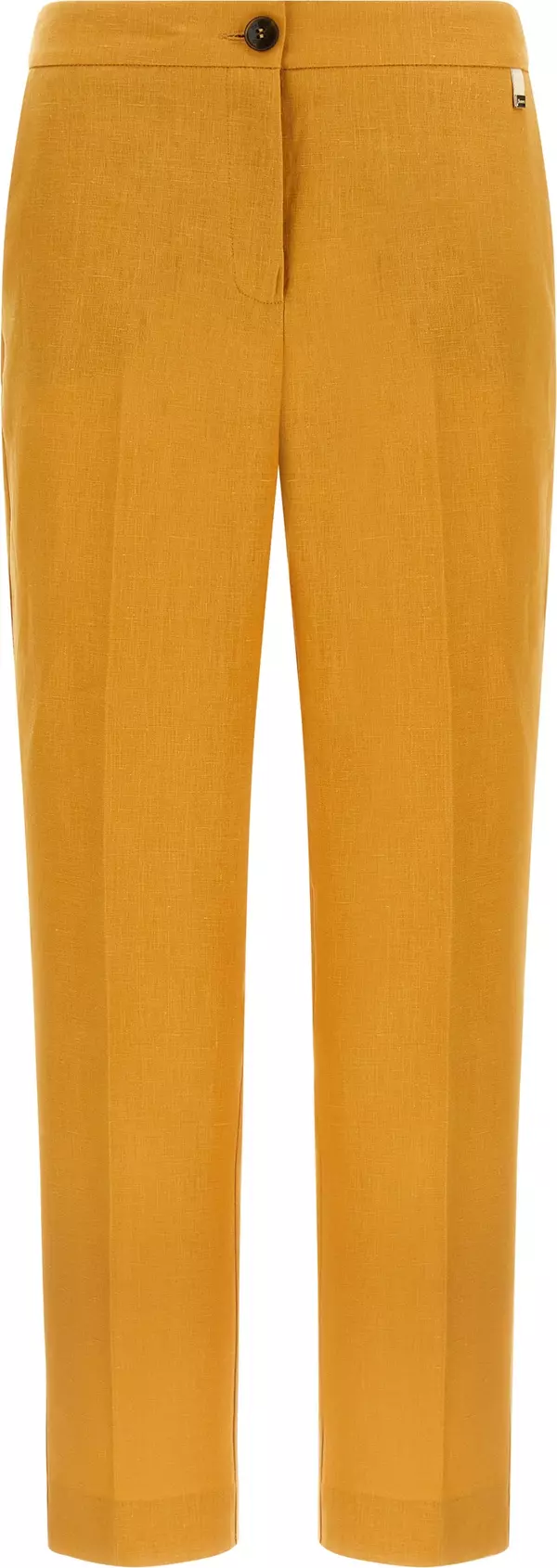 Orange Linen Casual Pants