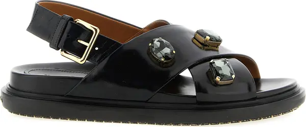 Black Lamb Leather Flat Sandals
