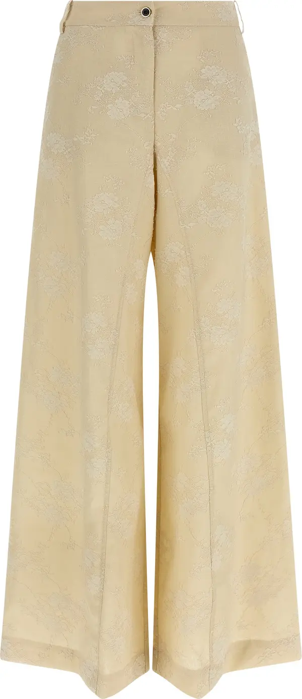 Beige Linen Flared Pants