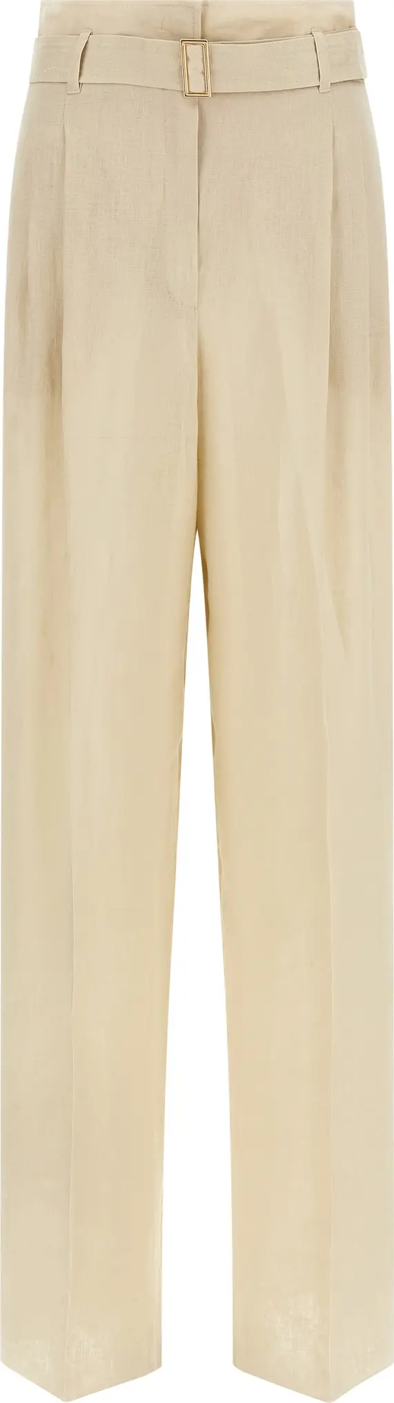 Beige Linen Casual Pants
