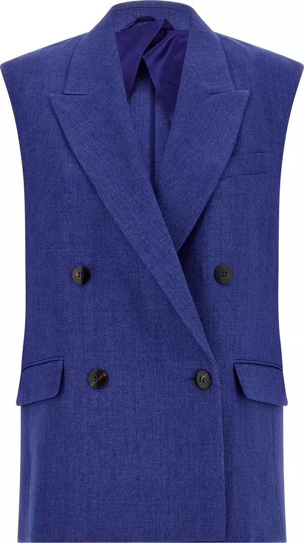 Blue Linen Sleeveless Jacket