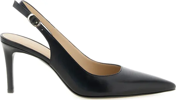 Black Calfskin Mid Heel Pumps