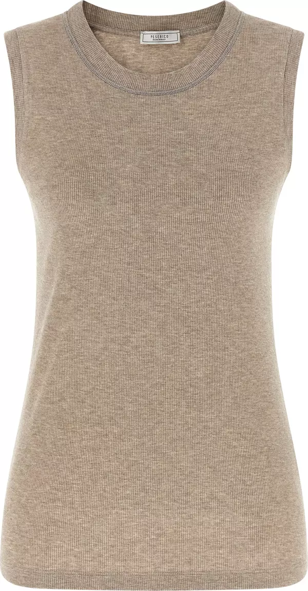 Beige Viscose Sleeveles T-Shirt