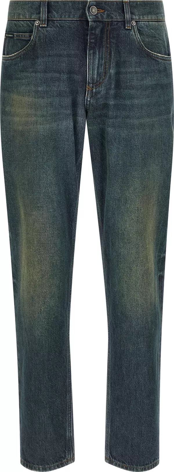 Blue Cotton Straight-Leg Jeans