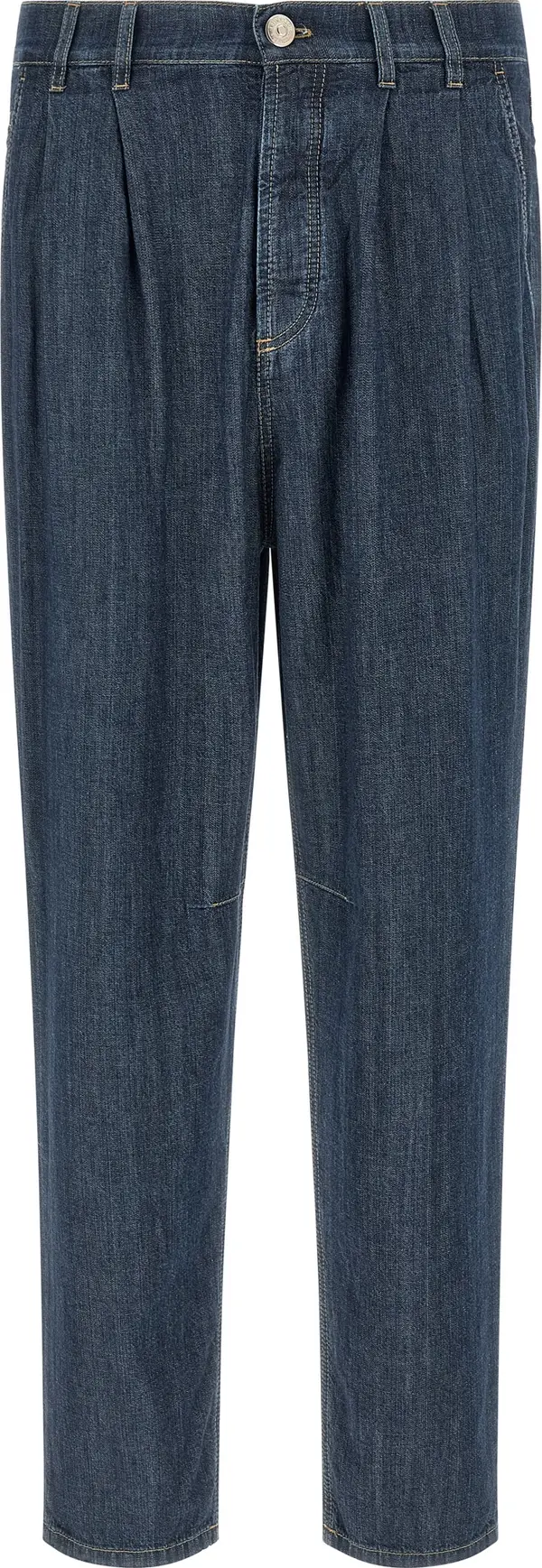 Blue Cotton Straight-Leg Jeans