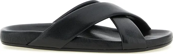 Black Lamb Leather Slides