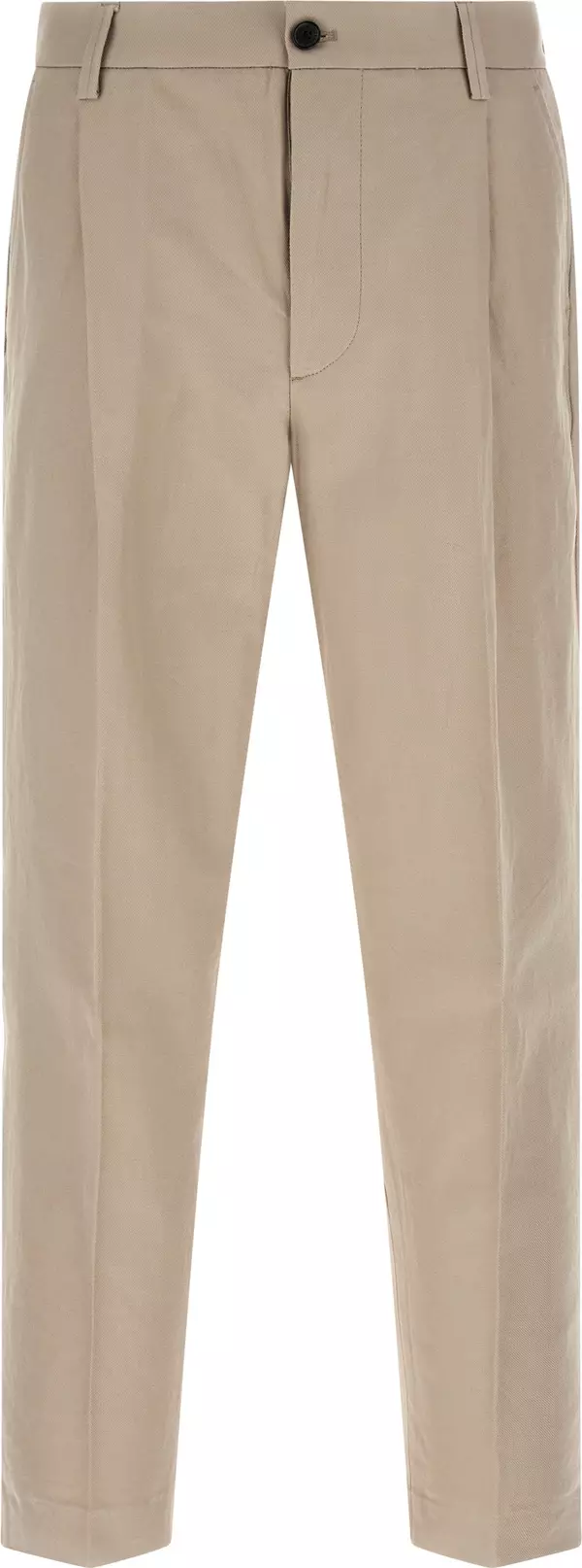 Beige Cotton Casual Pants