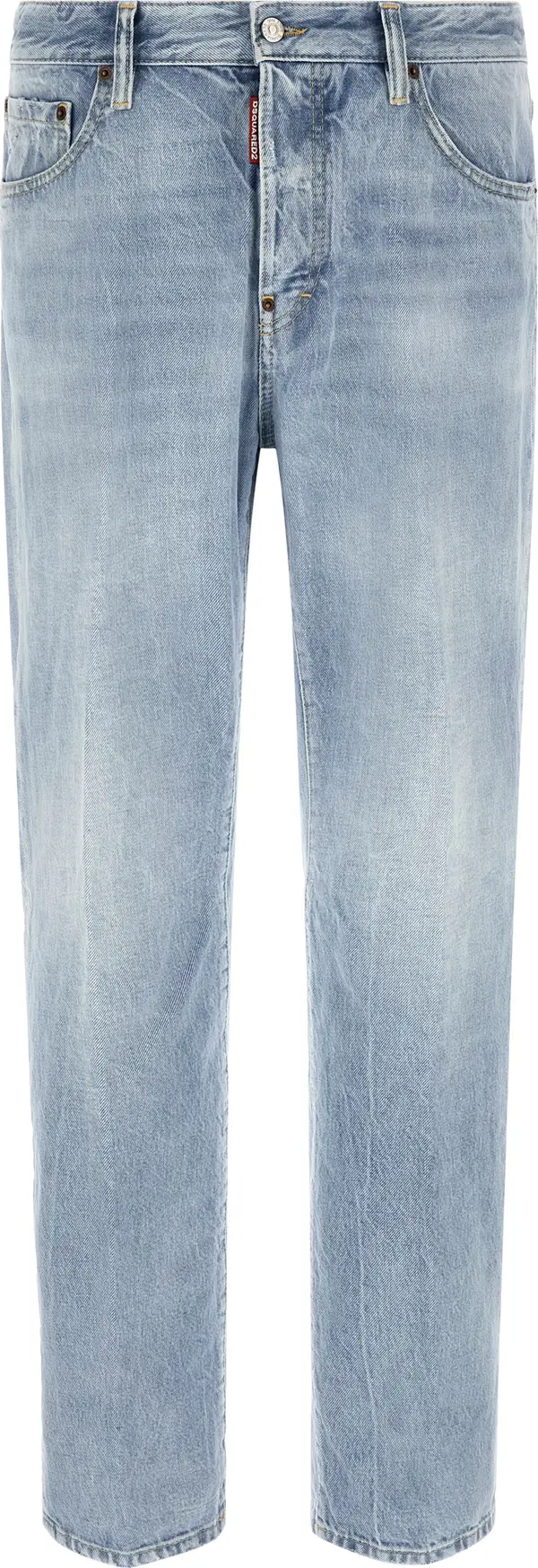 Blue Cotton Straight-Leg Jeans