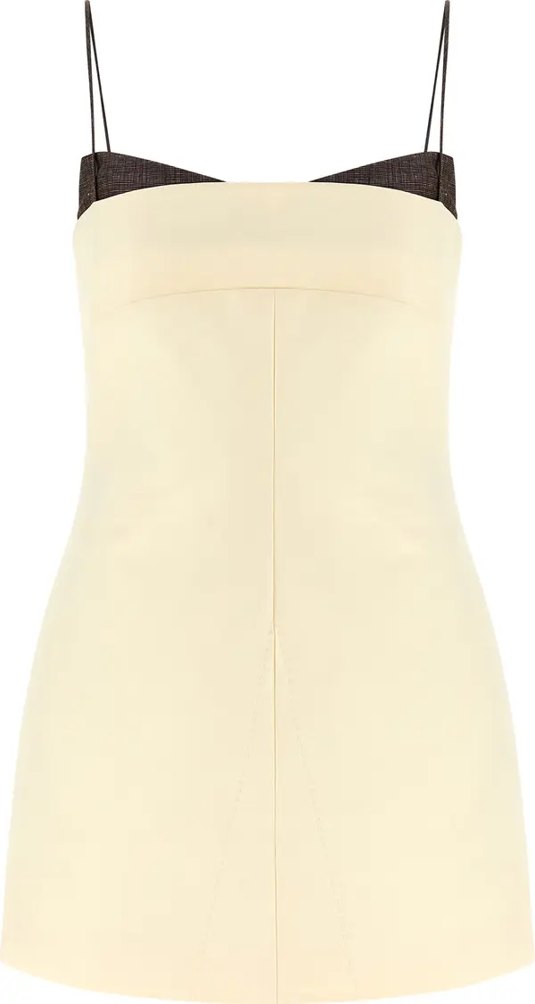 Beige Cotton Short Dress