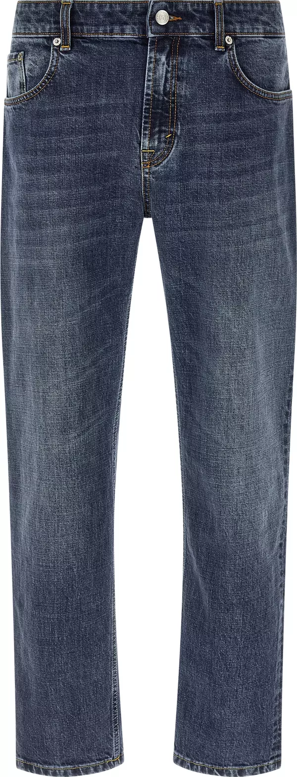 Blue Cotton Straight-Leg Jeans