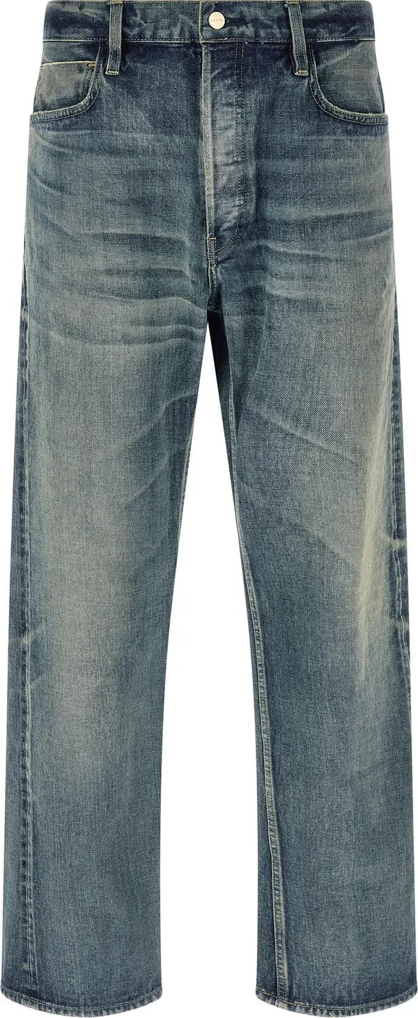 Blue Cotton Straight-Leg Jeans