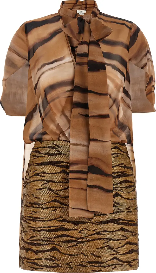 Brown Polyester Short Dress
