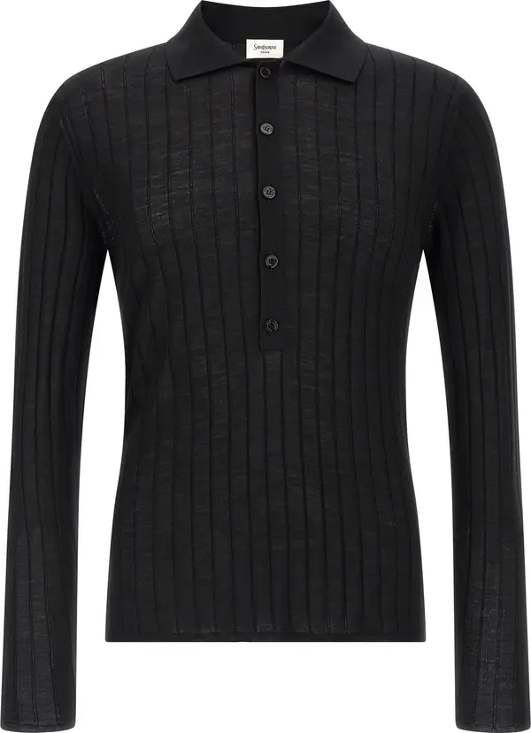 Black Wool Polo Shirt