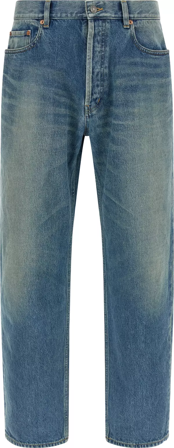 Blue Cotton Straight-Leg Jeans