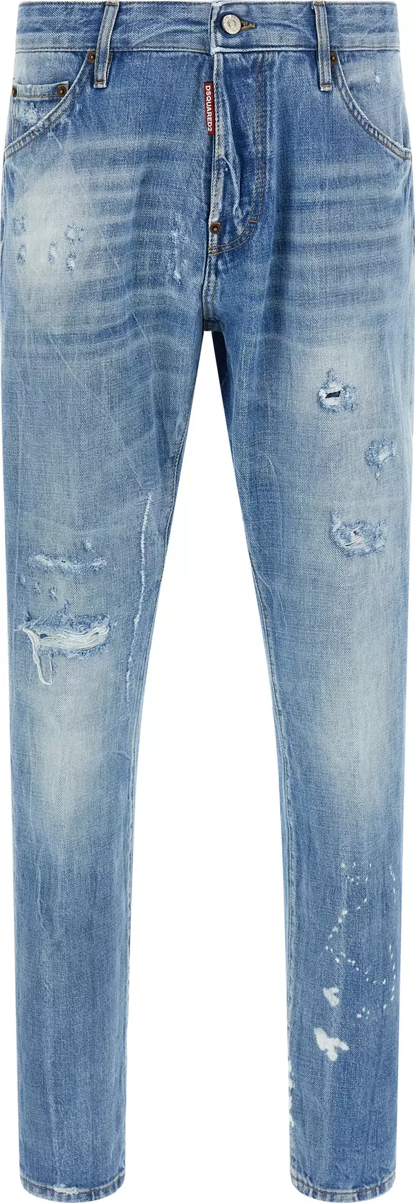 Blue Cotton Straight-Leg Jeans
