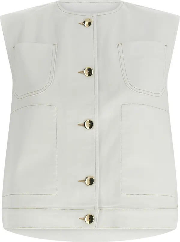White Cotton Sleeveless Jacket