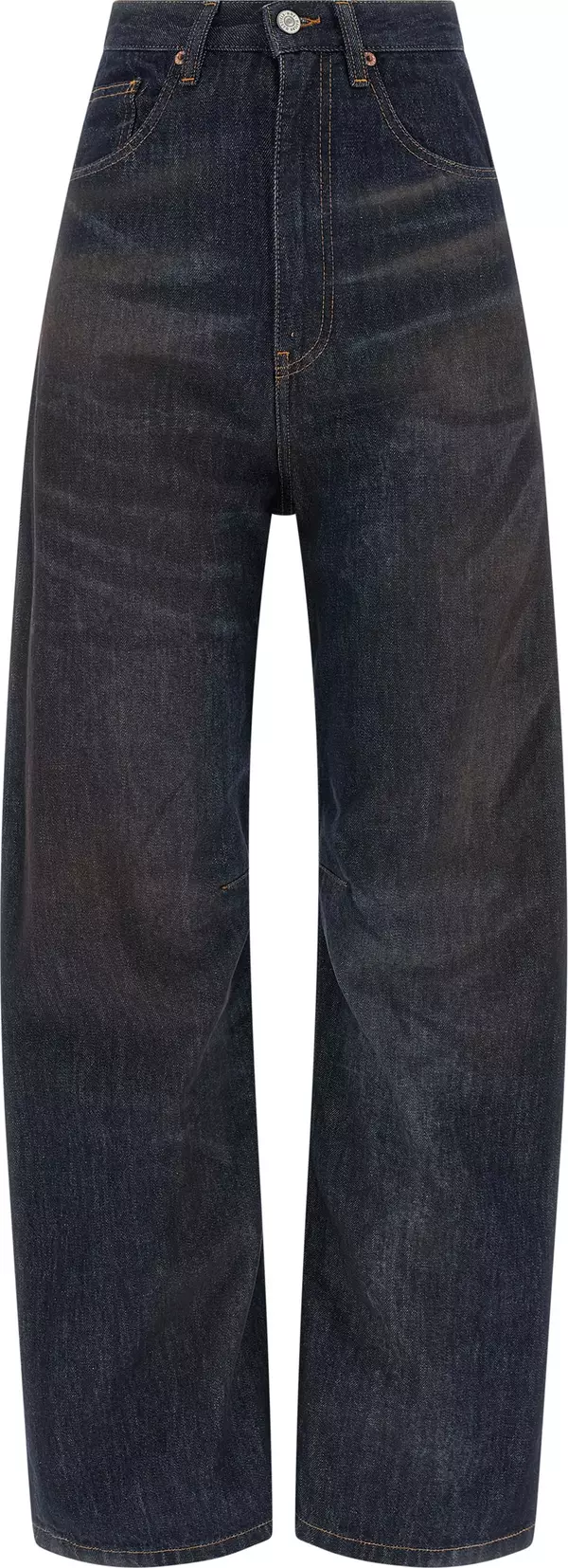 Blue Cotton High-Waisted Jean