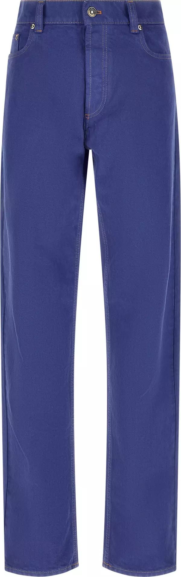 Blue Cotton Straight-Leg Jeans