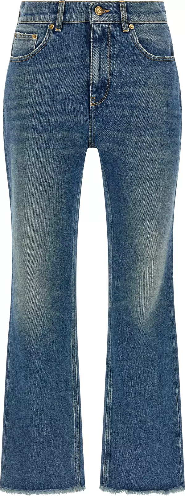 Blue Cotton Flared Jeans