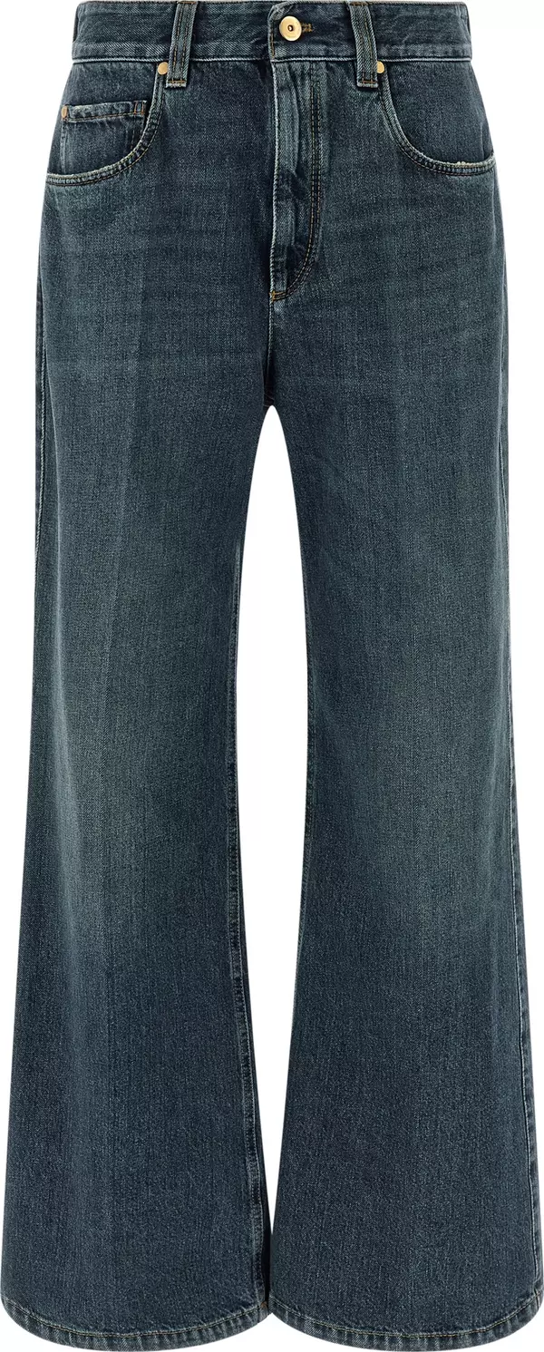 Blue Cotton Flared Jeans