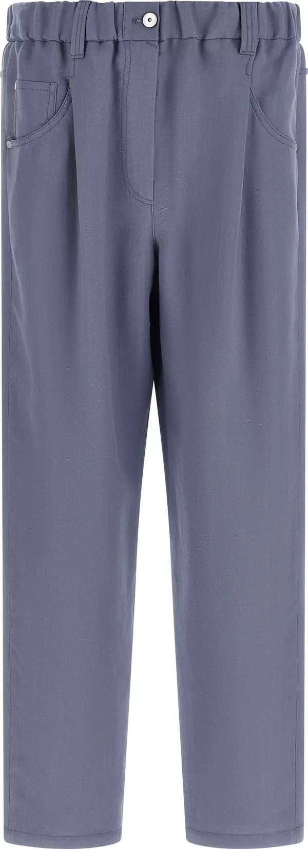 Blue Viscose Casual Pants