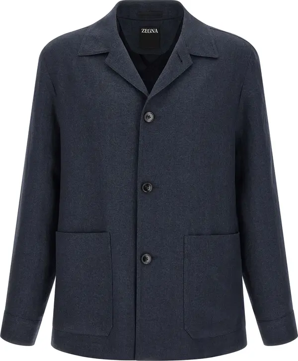 Blue Linen Full-Length Jacket